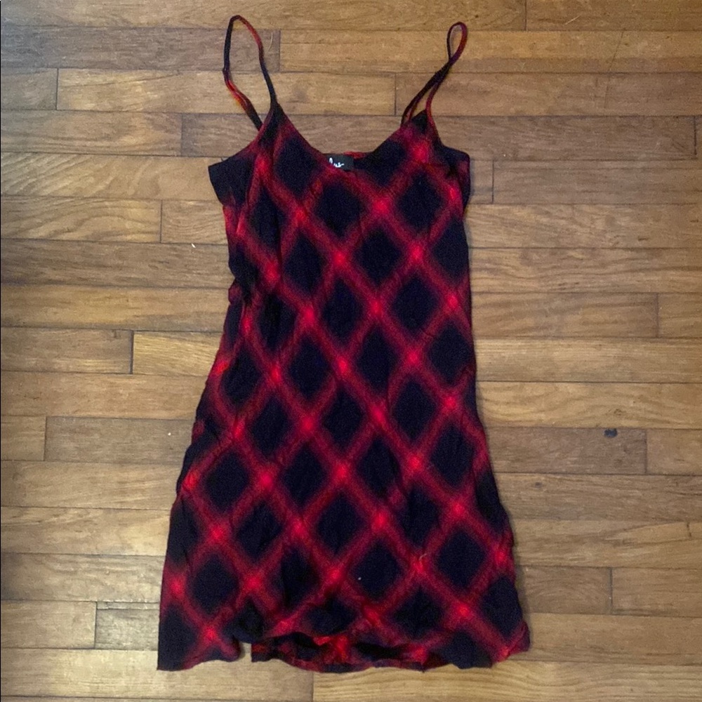 Red and Black Plaid Slip Dress
